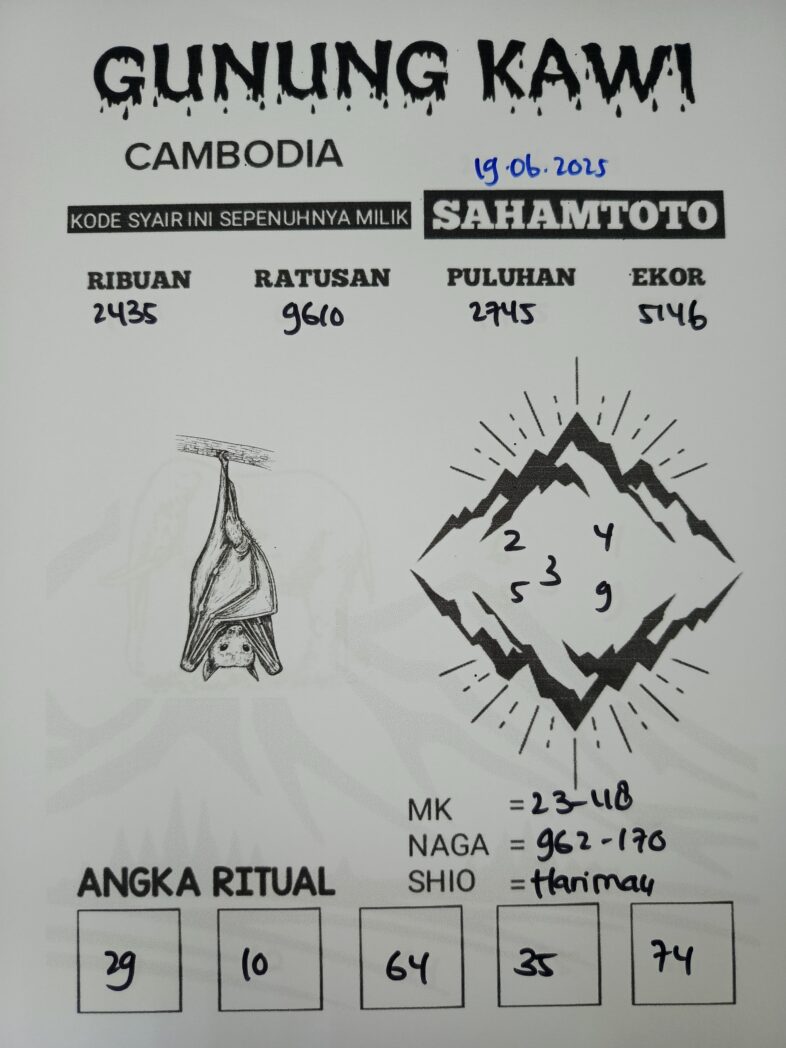 Syair Gunung Kawi Cambodia Pools Hari ini Kamis 19 Juni 2025