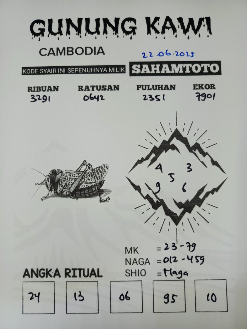 Syair Gunung Kawi Cambodia Pools Hari ini Minggu, 22 Juni 2025