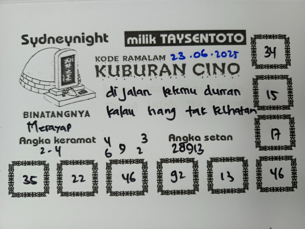 Syair Kuburan Cino SydneyNight Hari ini Senin, 23 Juni 2025