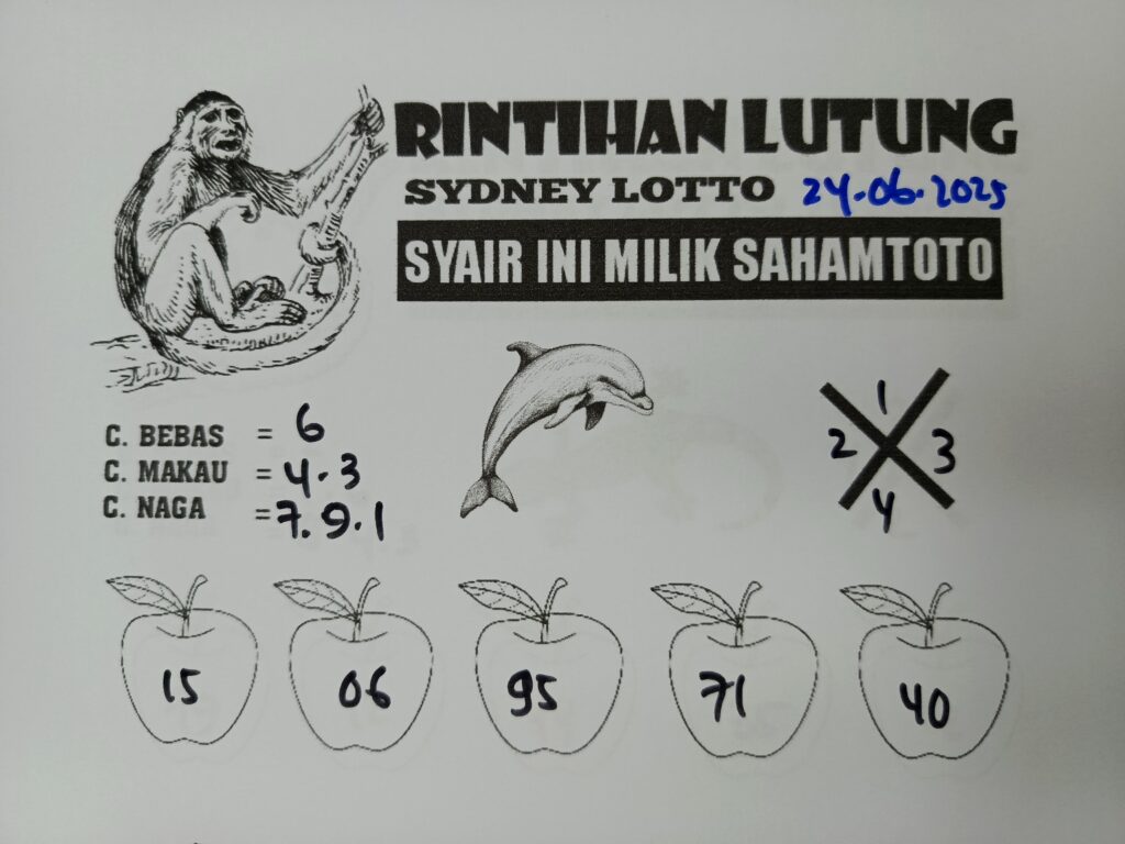 Syair RINTIHAN LUTUNG Sydney lotto Hari ini Selasa, 24 Juni 2025