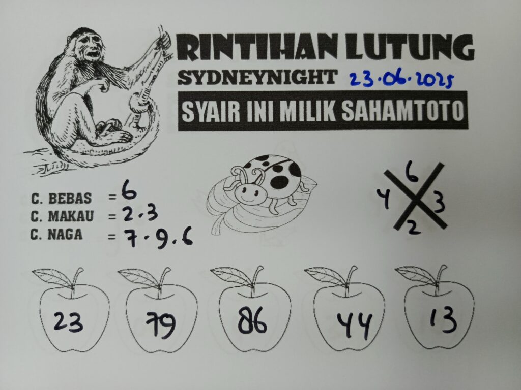Syair RINTIHAN LUTUNG SydneyNight Hari ini Senin, 23 Juni 2025