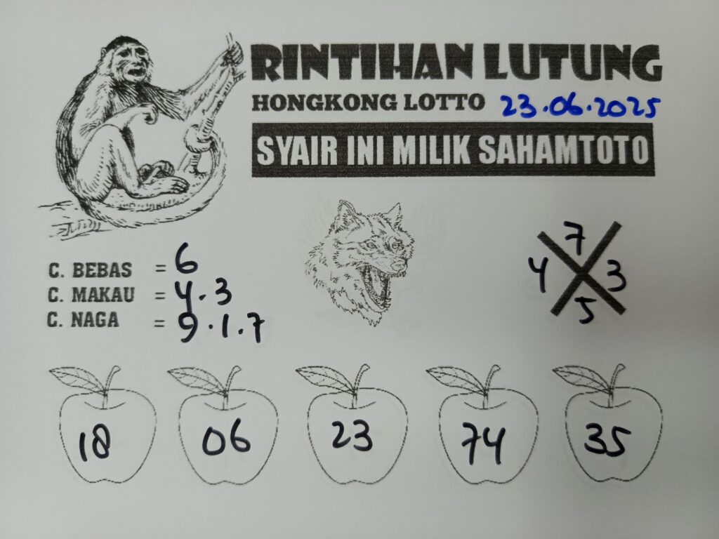Syair RINTIHAN LUTUNG Hongkong lotto Hari ini Senin, 23 Juni 2025