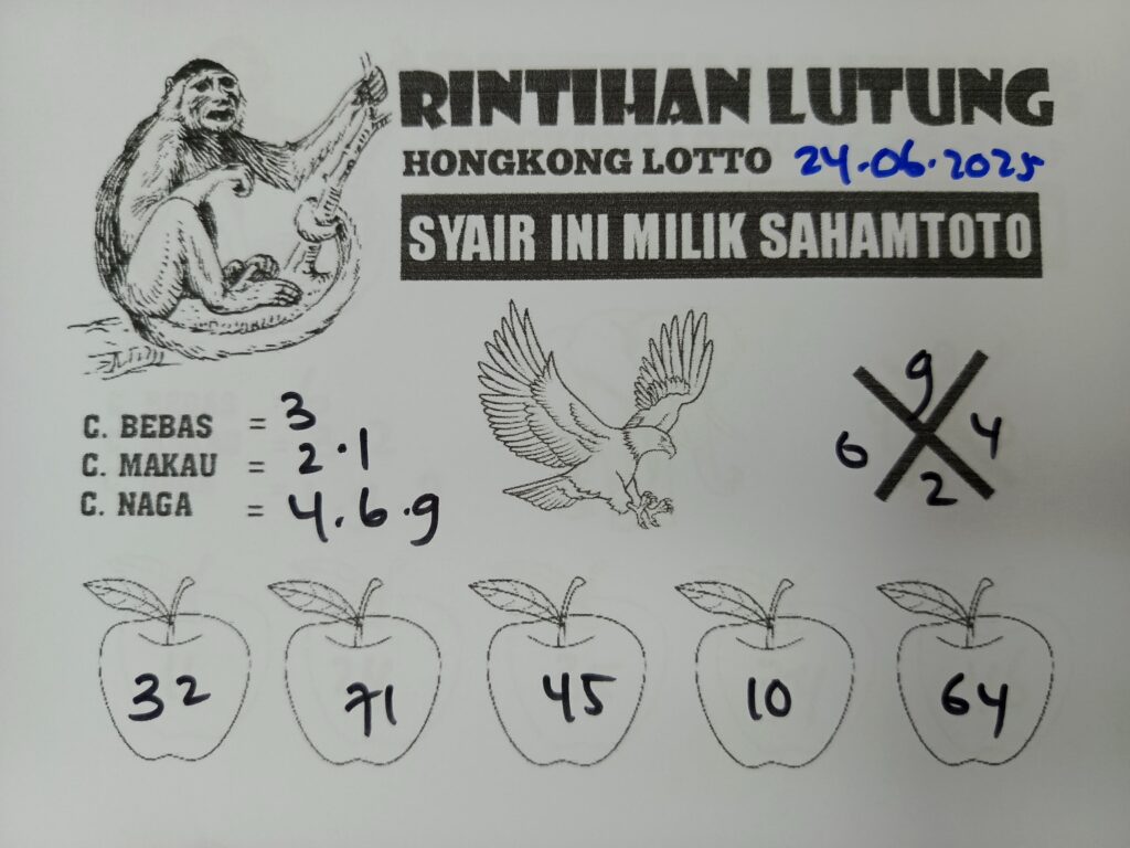 Syair RINTIHAN LUTUNG Hongkong lotto Hari ini Selasa, 24 Juni 2025