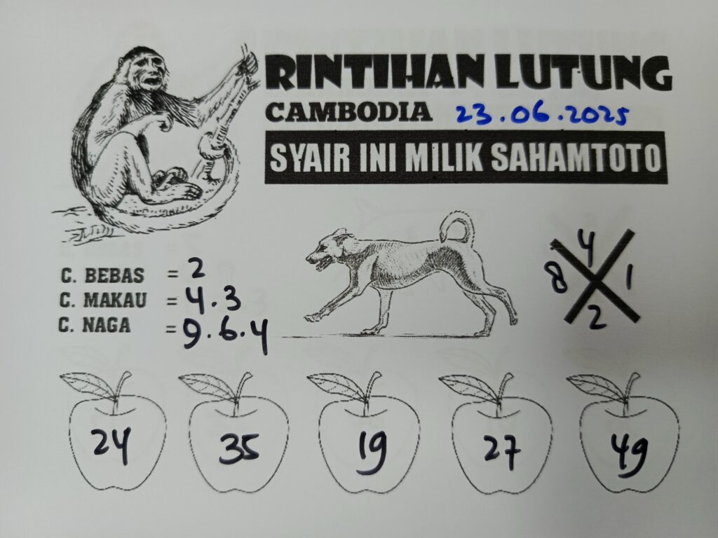 Syair RINTIHAN LUTUNG Cambodia Pools Hari ini Senin, 23 Juni 2025