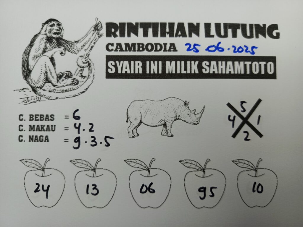 Syair RINTIHAN LUTUNG Cambodia pools Hari ini Rabu, 25 Juni 2025