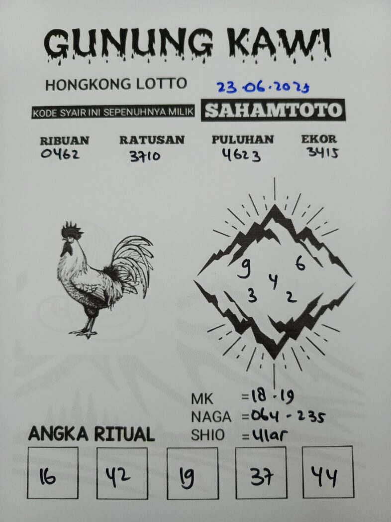 Syair Gunung Kawi Hongkong lotto Hari ini Senin, 23 Juni 2025