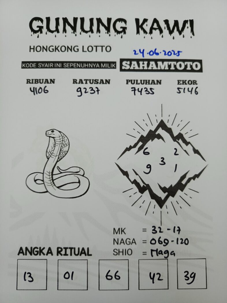 Syair Gunung Kawi Hongkong lotto Hari ini Selasa, 24 Juni 2025