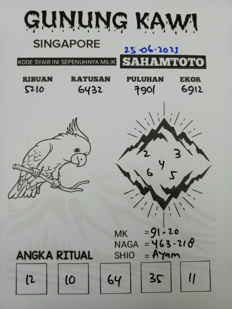 Syair Gunung Kawi Singapore pools Hari ini Rabu, 25 Juni 2025