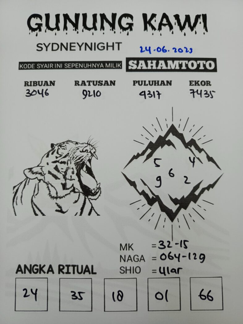 Syair Gunung Kawi SydneyNight Hari ini Selasa, 24 Juni 2025