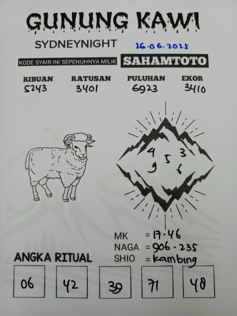 Syair Gunung Kawi Sydney lotto Hari ini Rabu, 25 Juni 2025