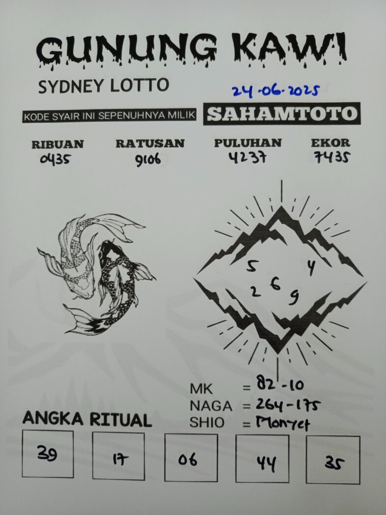 Syair Gunung Kawi Sydney lotto Hari ini Selasa, 24 Juni 2025