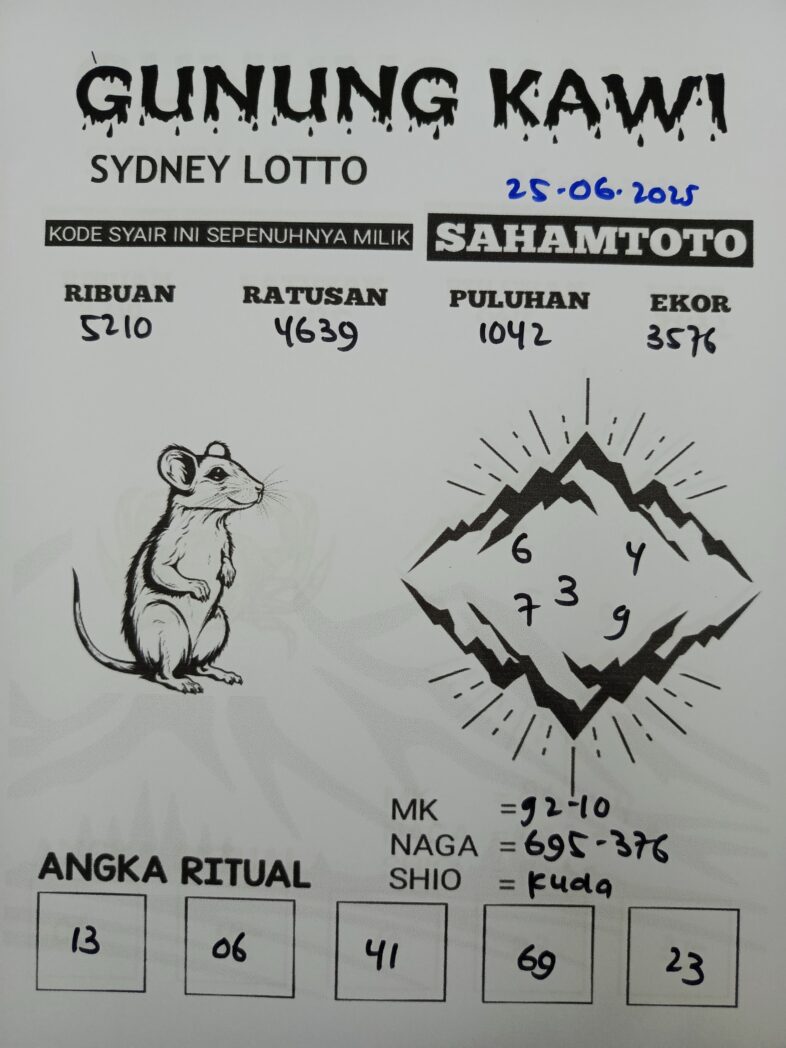 Syair Gunung Kawi Sydney lotto Hari ini Rabu, 25 Juni 2025