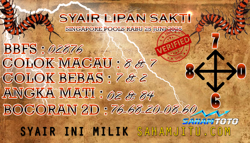 Syair Lipan Sakti Singapore pools Hari ini Rabu, 25 Juni 2025