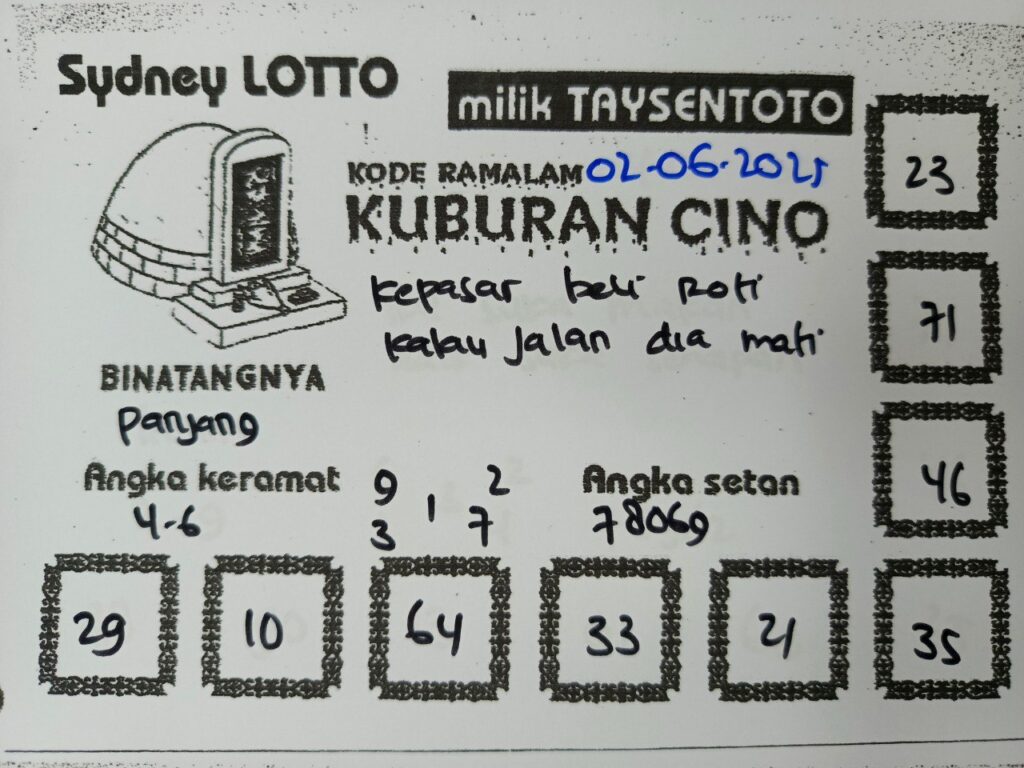 Syair Kuburan Cino Sydney Hari ini Senin, 02 Juni 2025