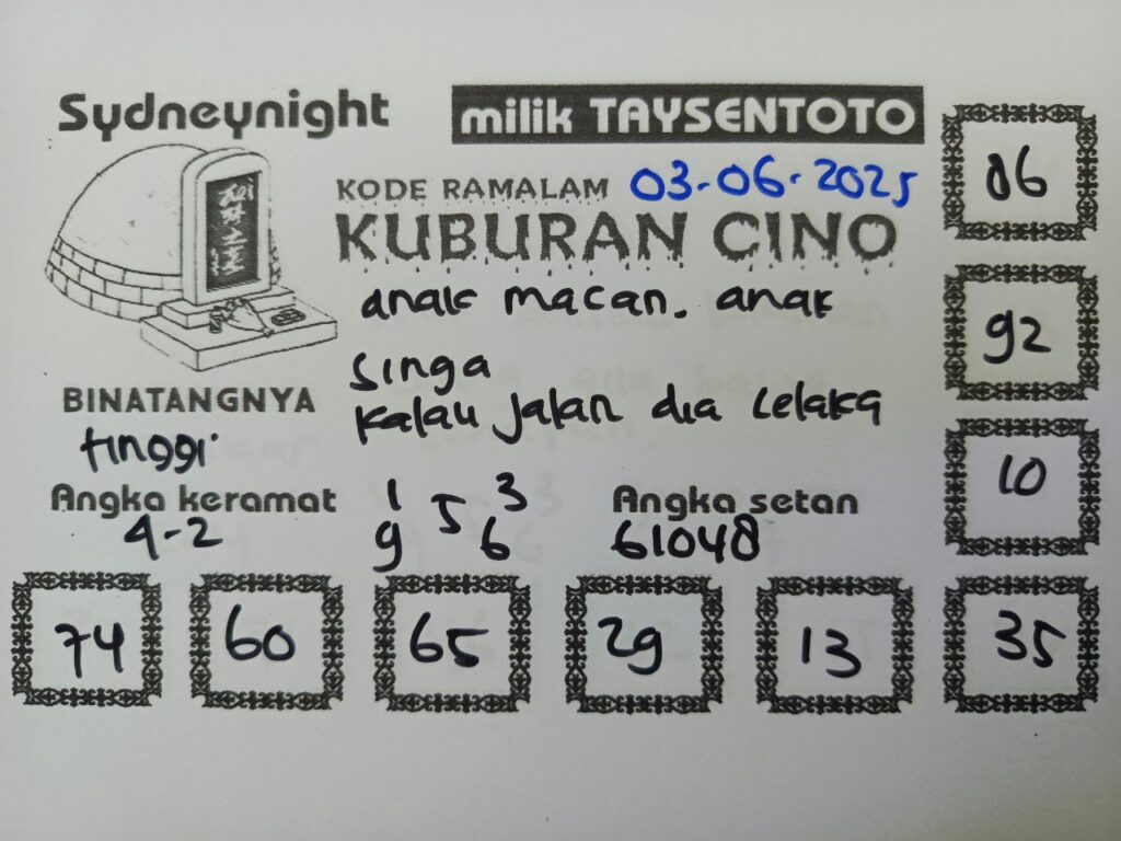 Syair Kuburan Cino SydneyNight Hari ini Selasa, 03 Juni 2025