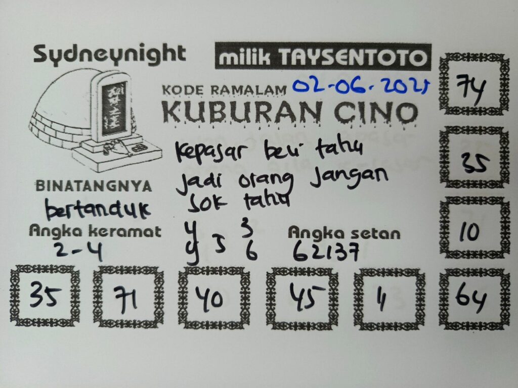 Syair Kuburan Cino SydneyNight Hari ini Senin, 02 Juni 2025