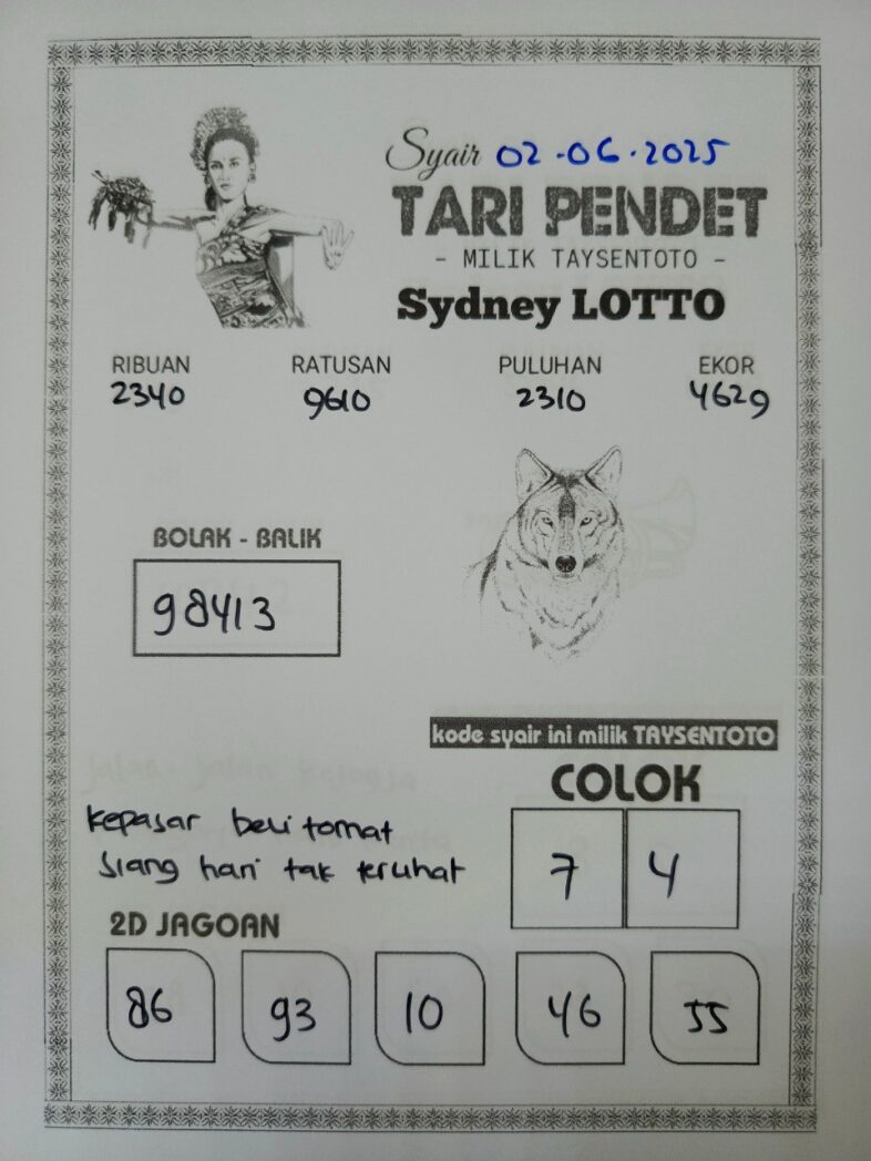 Syair Tari Pendet Sydney Hari ini Senin, 02 Juni 2025