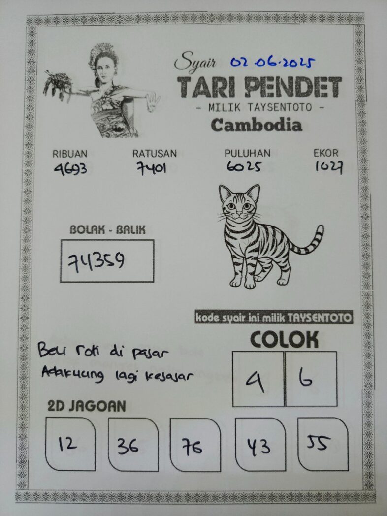 Syair Tari Pendet Cambodia Hari Ini Senin, 02 Mei 2025