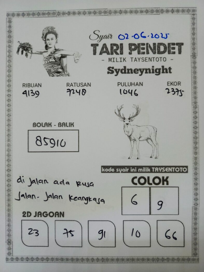 Syair Tari Pendet SydneyNight Hari ini Senin, 02 Juni 2025
