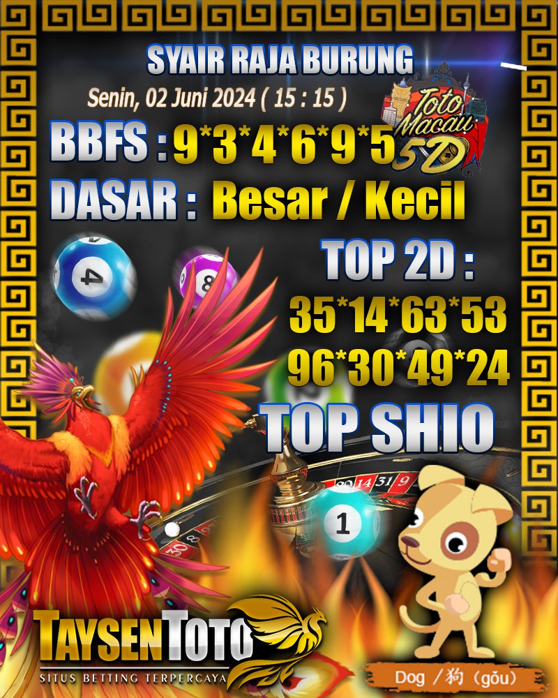 Syair Raja Burung Toto Macau 5D Hari Ini Senin, 02 Juni 2025 | 15 : 15 WIB