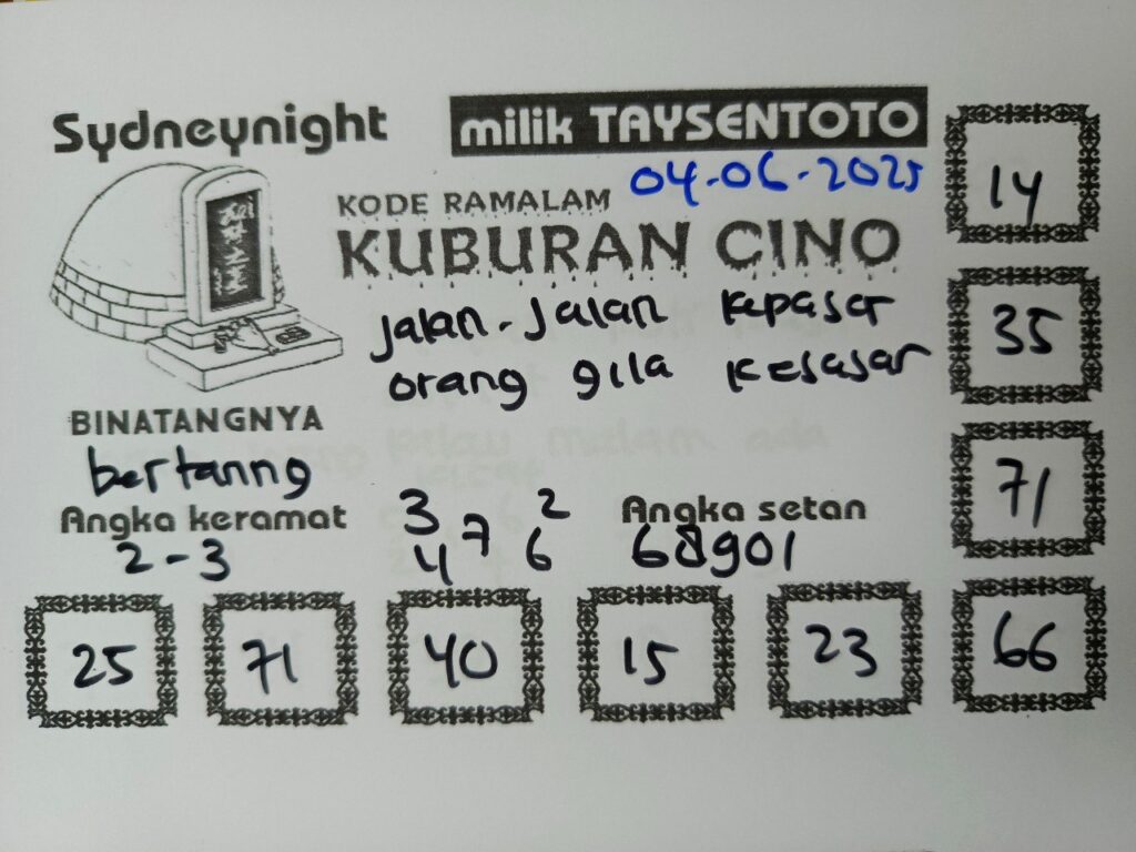 Syair Kuburan Cino SydneyNight Hari ini Rabu, 04 Juni 2025