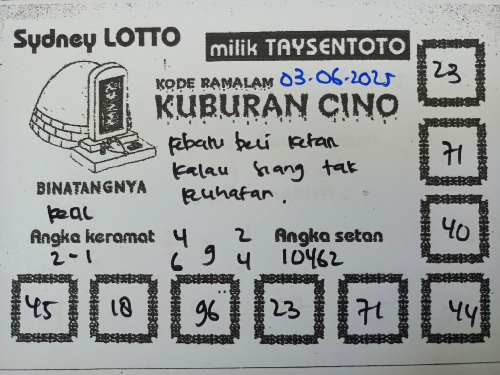 Syair Kuburan Cino Sydney Hari ini Selasa, 03 Juni 2025
