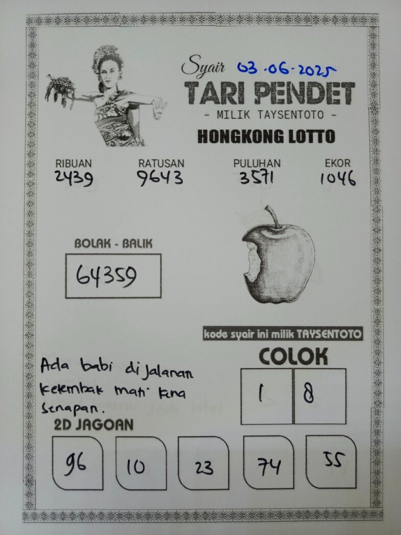 Syair Tari Pendet HK Hari Selasa, 03 Juni 2025