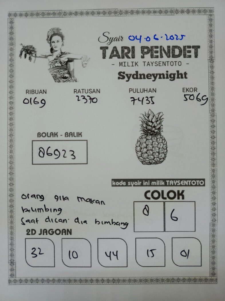 Syair Tari Pendet SydneyNight Hari ini Eabu, 04 Juni 2025