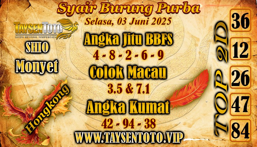 Syair Burung Purba HK Hari Selasa, 03 Juni 2025