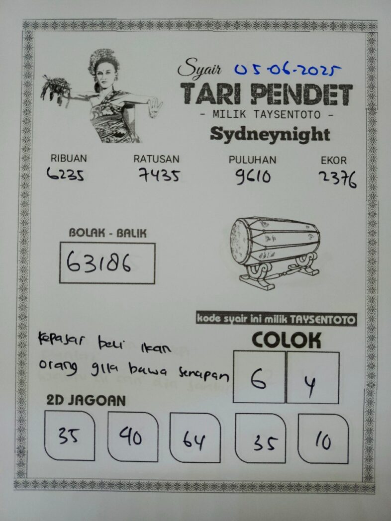 Syair Tari Pendet SydneyNight Hari ini Kamis, 05 Juni 2025