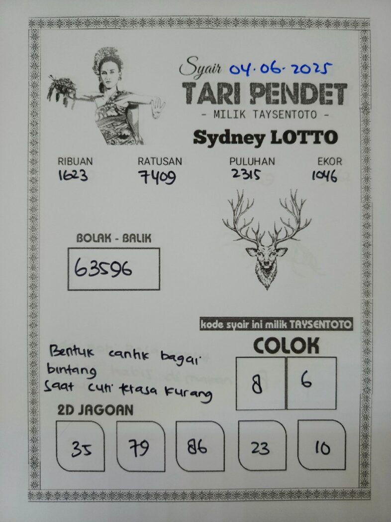 Syair Tari Pendet Sydney Hari ini Rabu, 04 Juni 2025