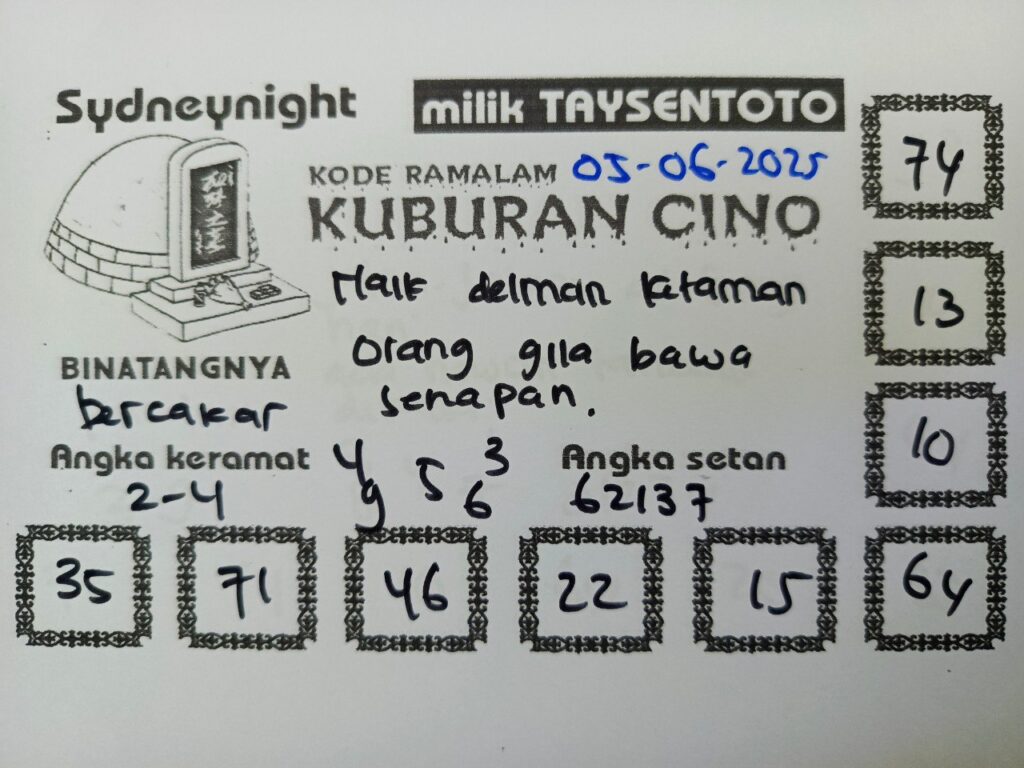 Syair Kuburan Cino SydneyNight Hari ini Kamis, 05 Juni 2025