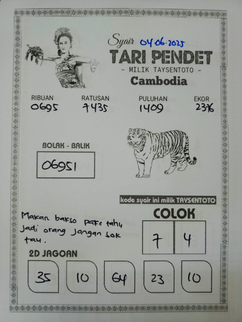 Syair Tari Pendet Cambodia Hari Ini Rabu, 04 Mei 2025