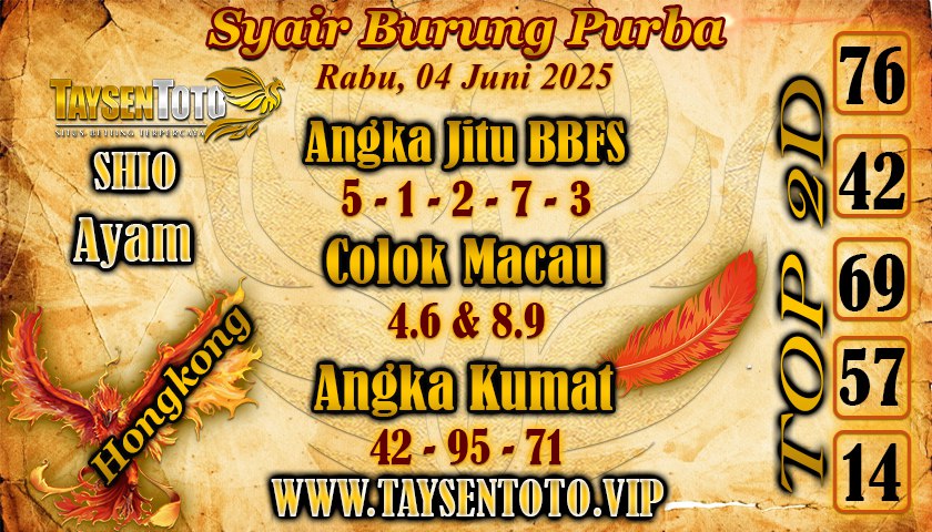 Syair Burung Purba HK Hari Rabu, 04 Juni 2025