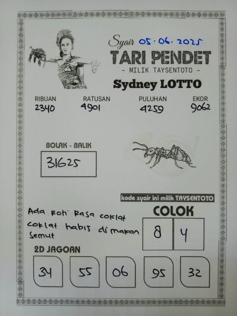 Syair Tari Pendet Sydney Hari ini Kamis, 05 Juni 2025