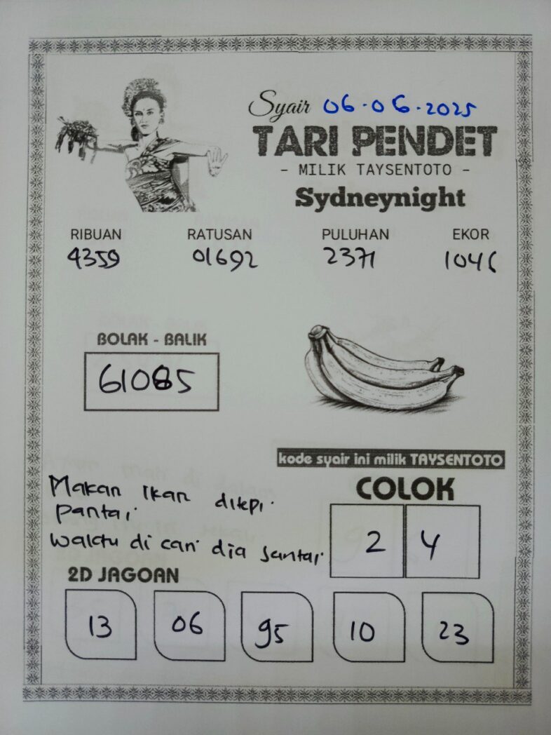 Syair Tari Pendet SydneyNight Hari ini Jumat, 06 Juni 2025