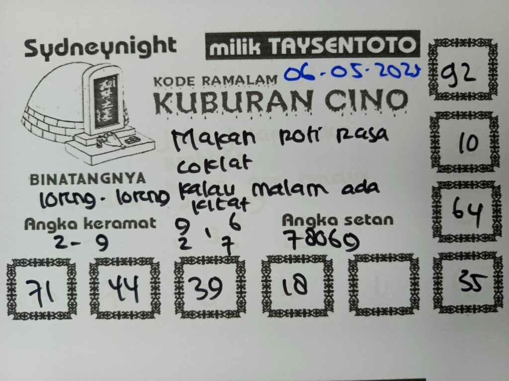 Syair Kuburan Cino SydneyNight Hari ini Jumat, 06 Juni 2025