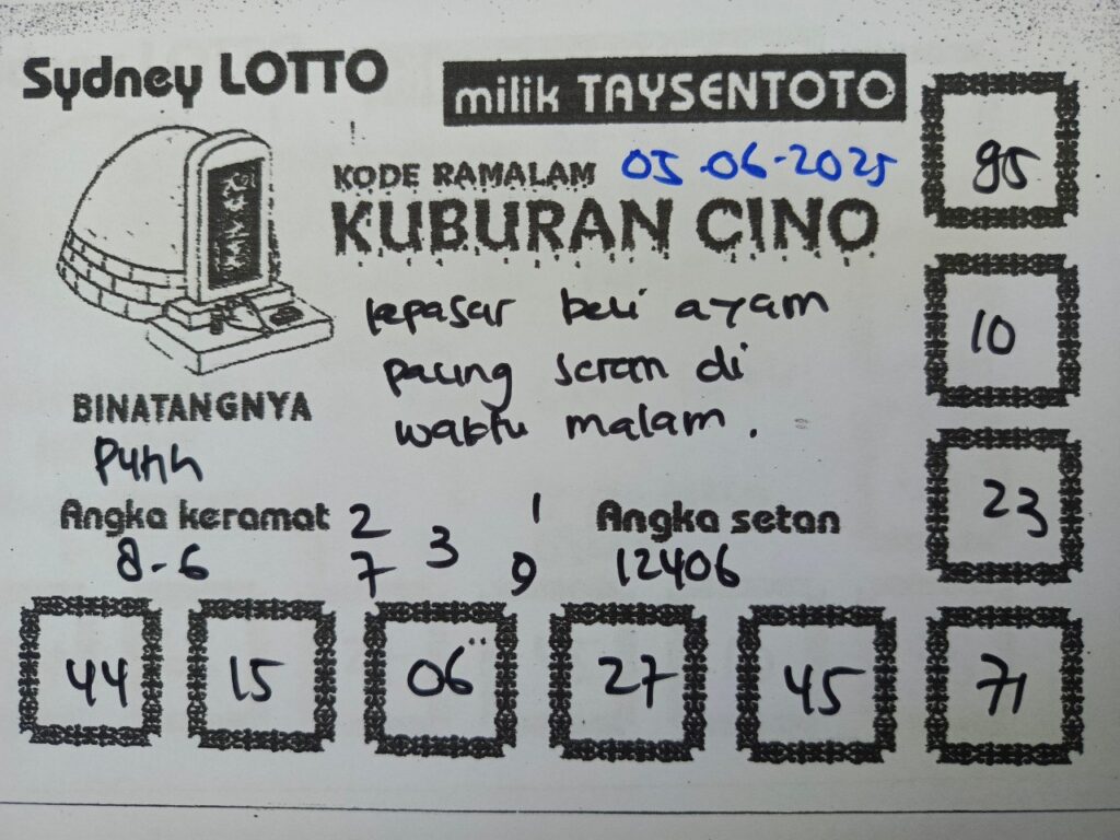 Syair Kuburan Cino Sydney Hari ini Kamis, 05 Juni 2025