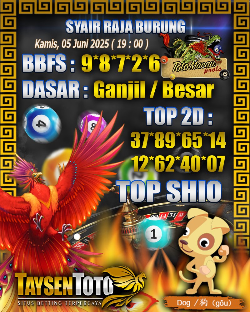 Syair Raja Burung Toto Macau Hari, Kamis, 05 Mei 2025| 19 : 00 WIB