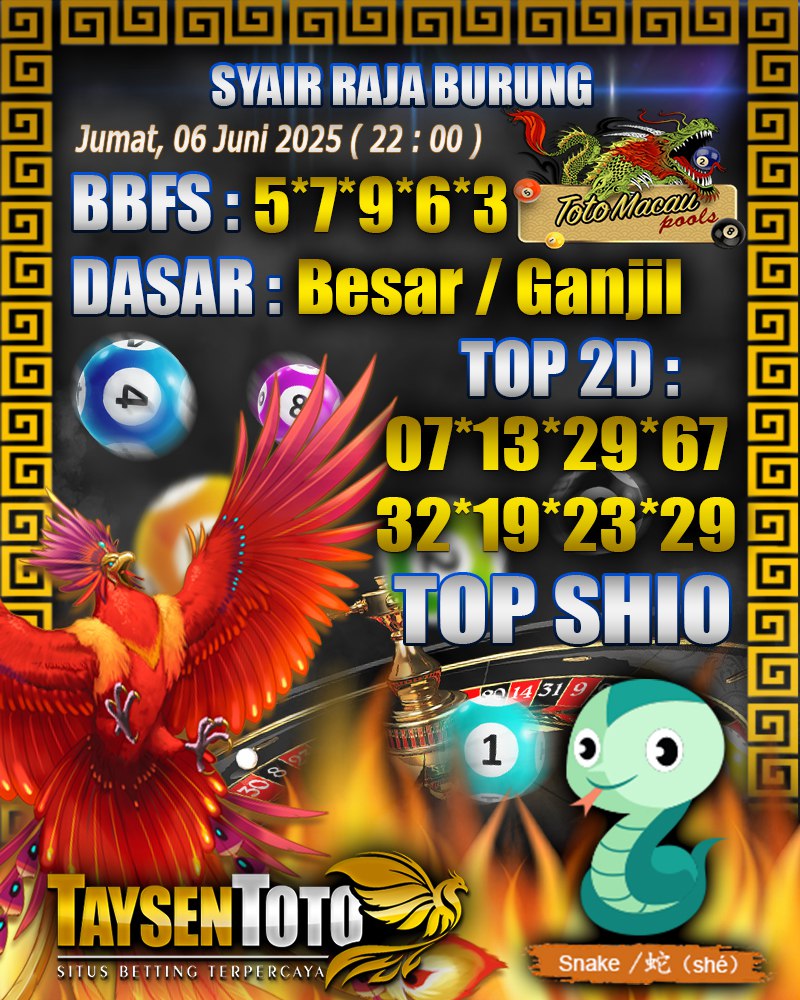 Syair Raja Burung Toto Macau Hari, Jumat, 06 Mei 2025| 22 : 00 WIB