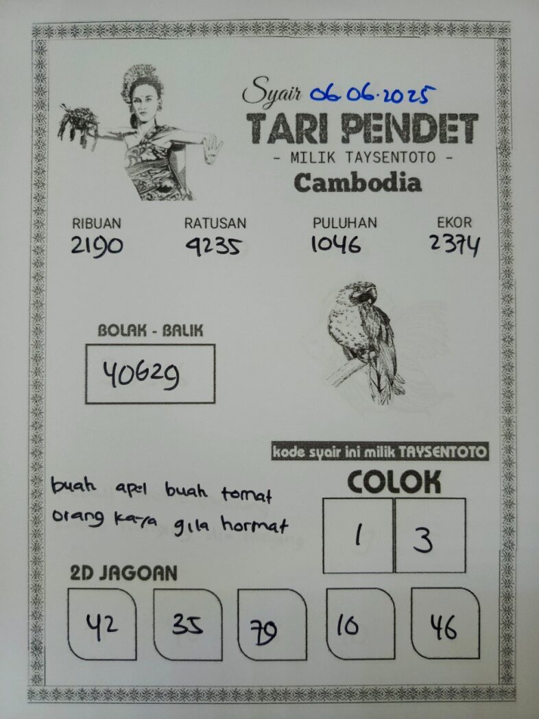 Syair Tari Pendet Cambodia Hari Ini Jumat, 06 Mei 2025