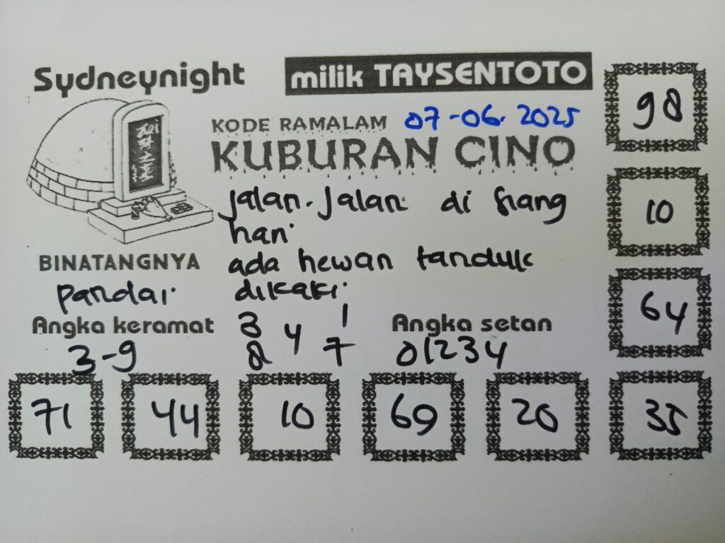 Syair Kuburan Cino SydneyNight Hari ini Sabtu, 07 Juni 2025