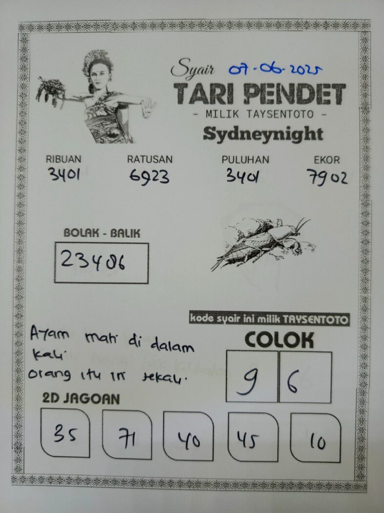 Syair Tari Pendet SydneyNight Hari ini Sabtu, 07 Juni 2025