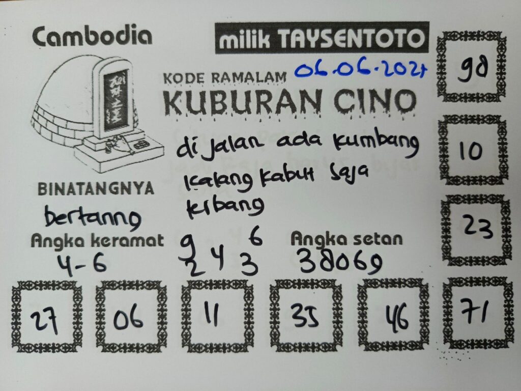 Syair Kuburan Cino Cambodia Hari Ini Jumat, 06 Juni 2025