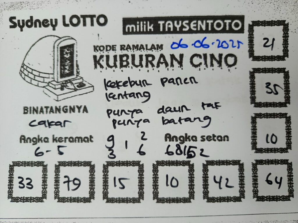 Syair Kuburan Cino Sydney Hari ini Jumat, 06 Juni 2025