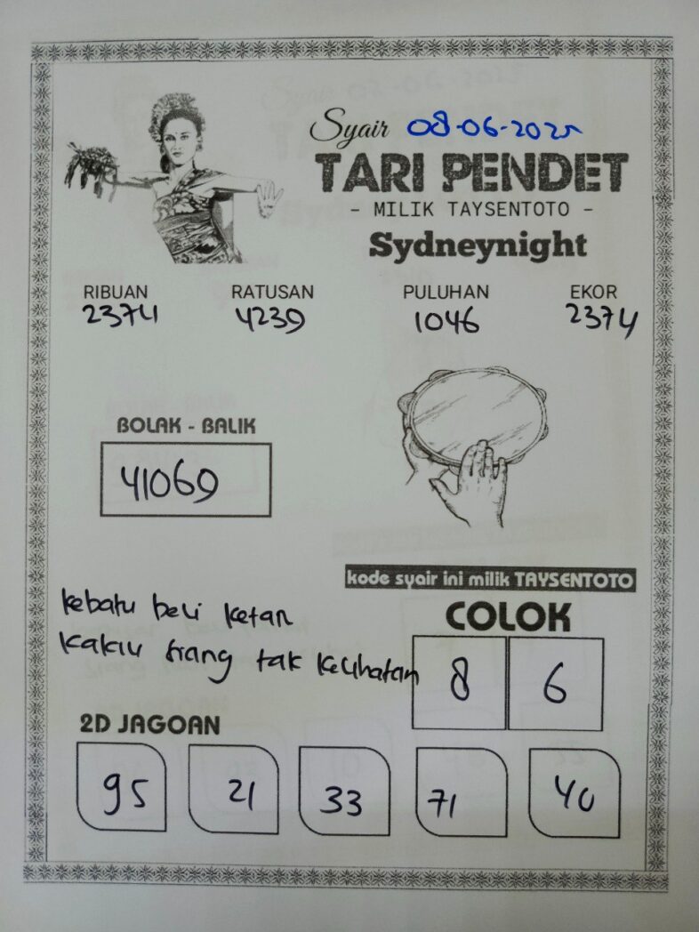 Syair Tari Pendet SydneyNight Hari ini Minggu, 08 Juni 2025