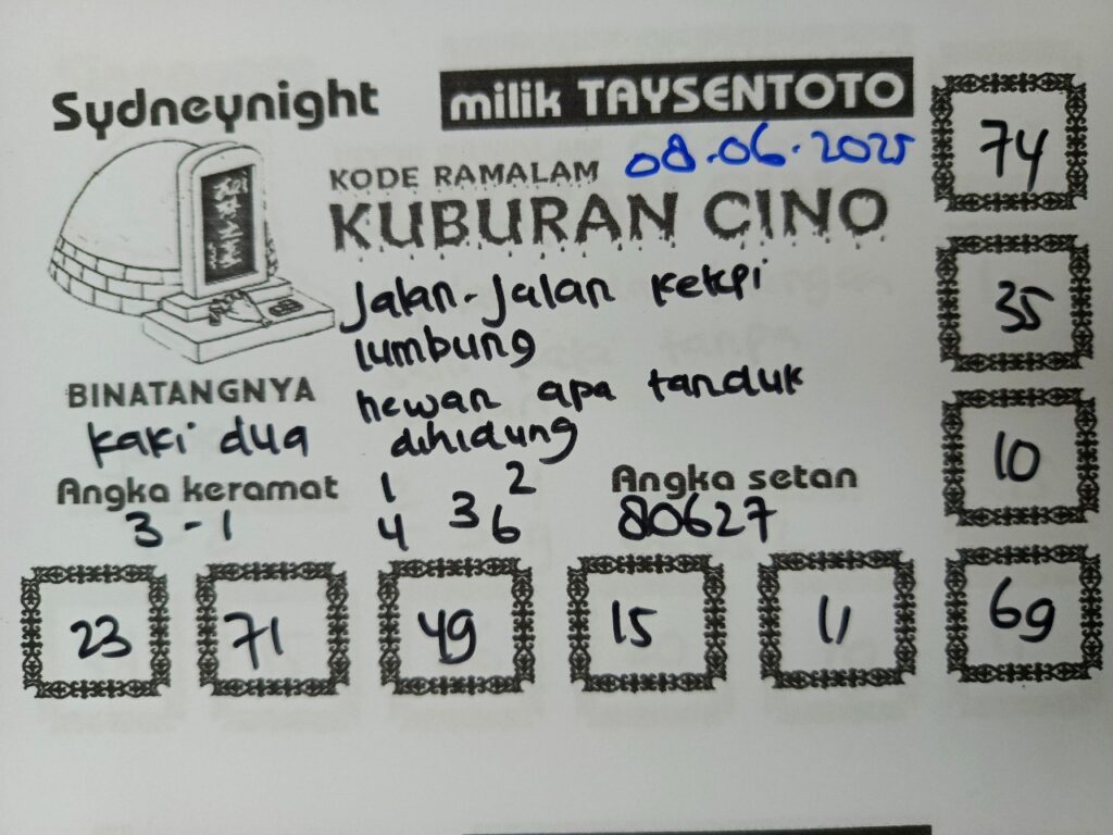 Syair Kuburan Cino SydneyNight Hari ini Minggu, 08 Juni 2025