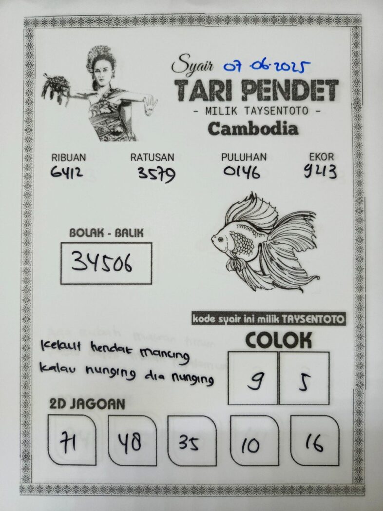 Syair Tari Pendet Cambodia Hari Ini Sabtu, 07 Mei 2025