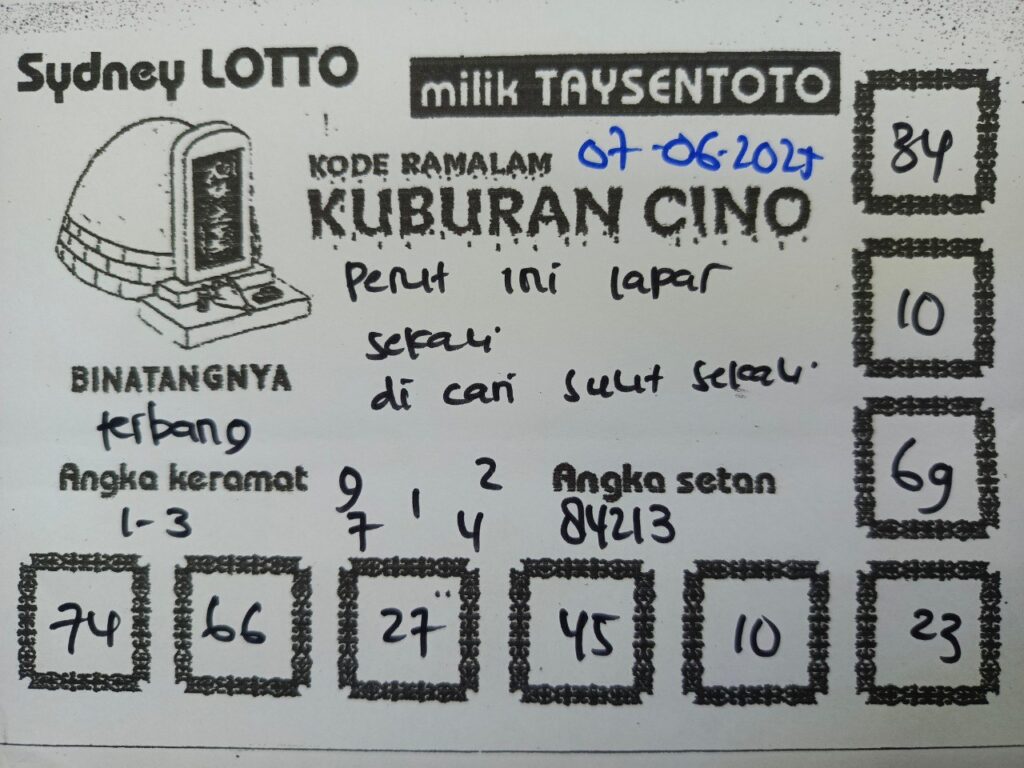 Syair Kuburan Cino Sydney Hari ini Sabtu, 07 Juni 2025