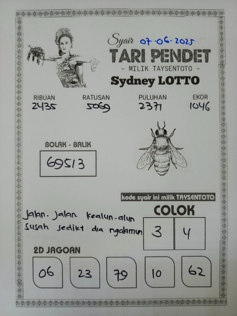 Syair Tari Pendet Sydney Hari ini Sabtu, 07 Juni 2025